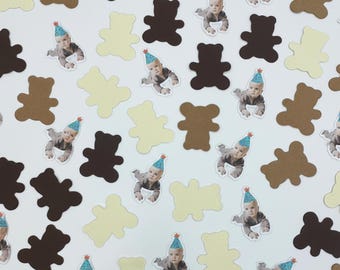 Teddy Bear Confetti with Custom Baby Face | Personalized Party Confetti | Baby Birthday Table Scatter | Bear Shaped Confetti | Beary First