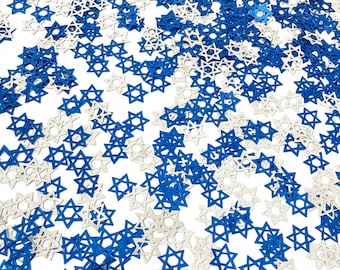 Blauwe en zilveren Davidster-confetti | Chanoeka-feestdecoratie | Bar bat mitswa-confetti | 0,5 oz