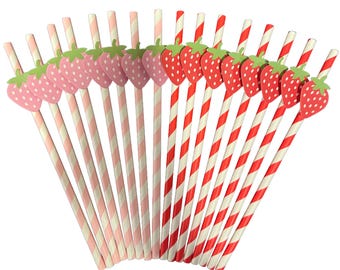 Feestrietjes aardbeien | Kies roze, rood of mix | 20 tellen | Leuk fruitfeestdecor | Berry eerste verjaardag