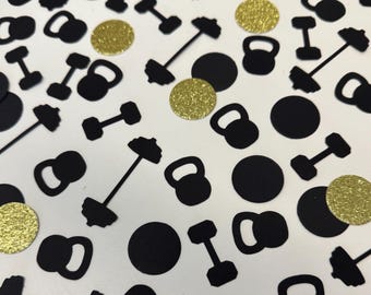 Fitnessconfetti | Feestdecoraties sportschool | 100-delige workoutconfettimix | Halter- en kettlebell-tafelstrooier | Verjaardagsdecoratie fitness