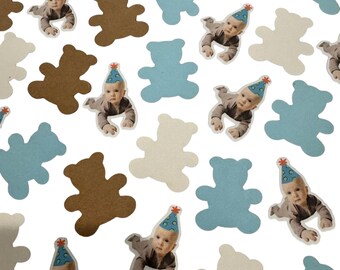 Teddy Bear Confetti with Custom Baby Face | Personalized Party Confetti | Baby Birthday Table Scatter | Bear Shaped Confetti | Beary First