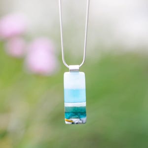 Fused Glass Pendant Necklace: Sea Colours, Sterling Silver Chain
