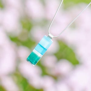 Fused Glass Pendant Necklace: Sea Colors, Sterling Silver Chain