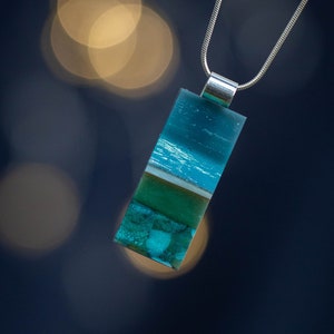 Fused Dichroic Glass Pendant: Cornwall Art Necklace, Sterling Silver Chain