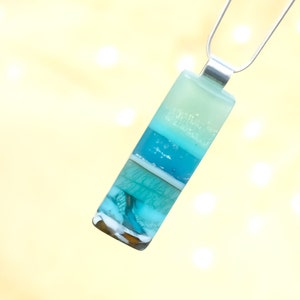 Fused Glass Pendant Necklace: Sea Colours, Sterling Silver Chain