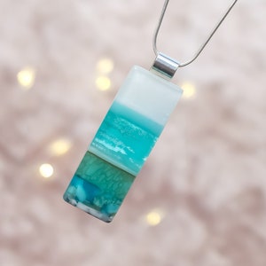 Fused Glass Pendant Necklace: Seascape, Sterling Silver Chain