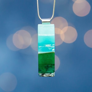 Fused Glass Pendant: Dichroic Seaside Art Necklace, Sterling Silver Chain