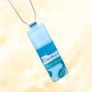 Fused Glass Pendant Necklace: Sea Colors, Sterling Silver Chain