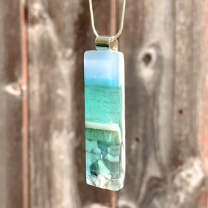 Pretty Pendant: fused glass necklace, 18” Sterling Silver Chain