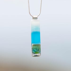 Pretty necklace: Fused Glass Pendant, Sea colours, Sterling Silver Chain