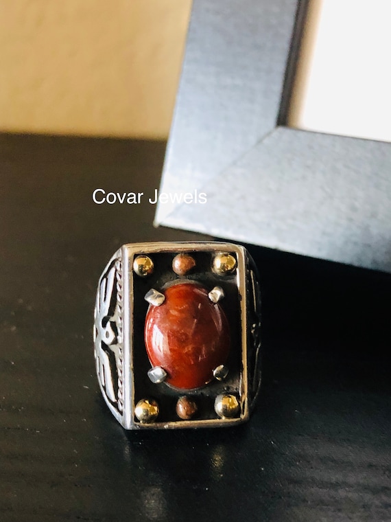 Sterling Silver Gold and Gemstone Ring - image 1