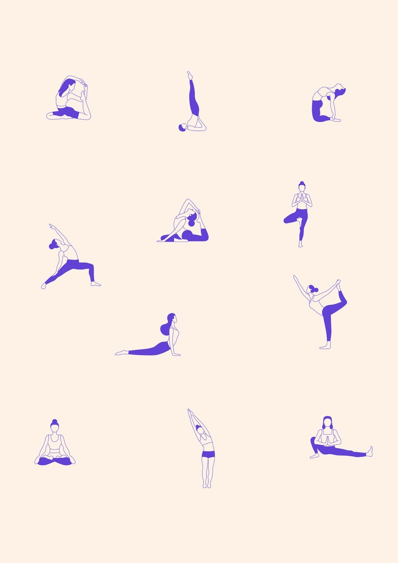 Printable Art Yoga Poses Printable Wall Art Yoga Print Decor, Digital ...