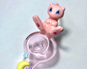 Pink Mouse Mew Pipe With Moon And Stars on Glass Handmade Miniature Article Collection