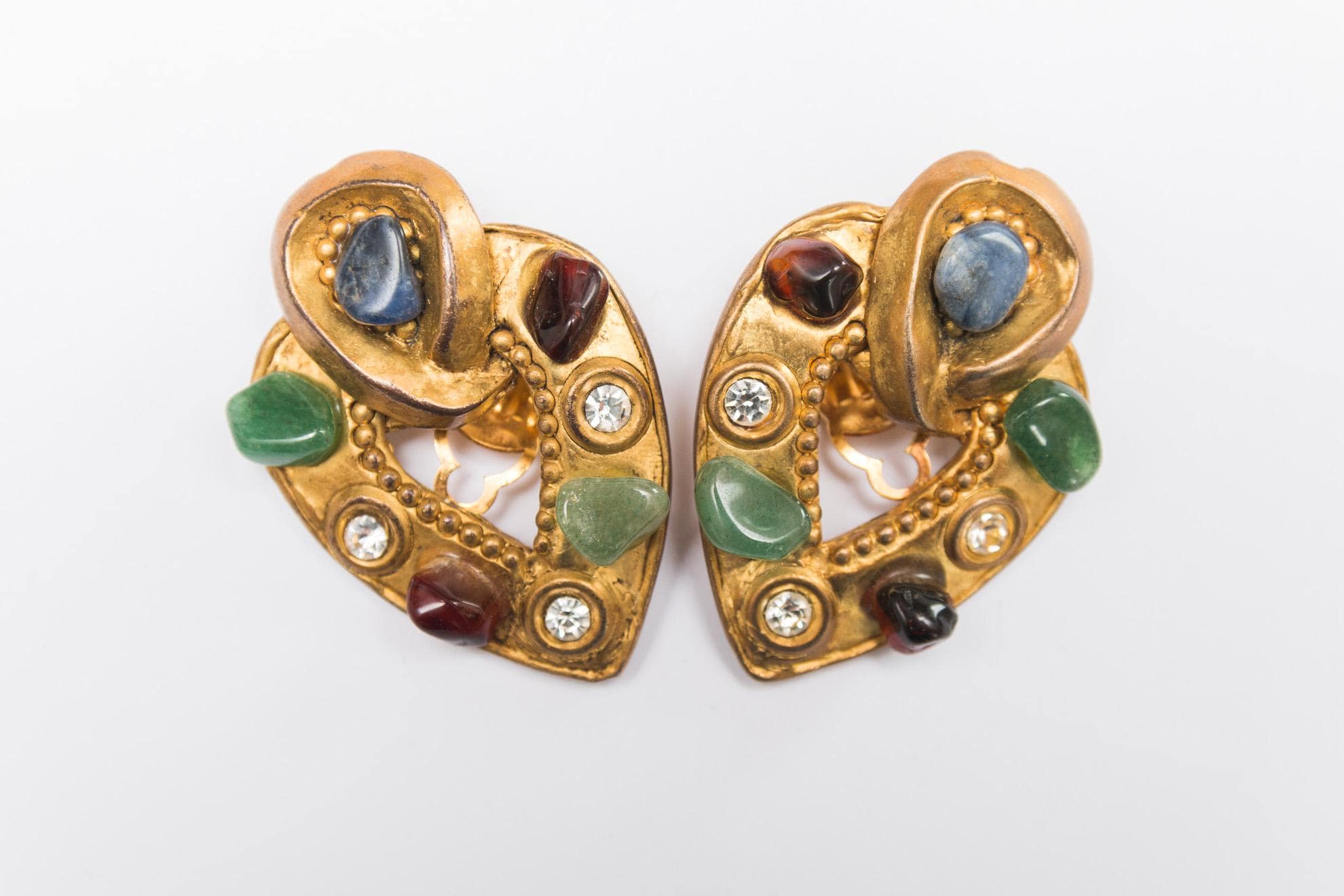 Boucles D'oreilles Vintage Claire Deve - Résine Et Cuivre Doré à L'or Fin 24 Carats - Occasion En Très Bon état