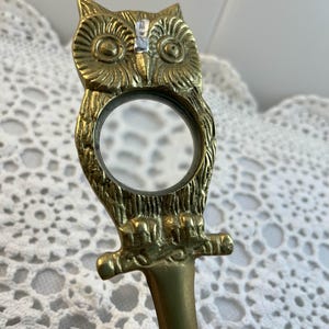 Vintage Brass Owl Figurine Letter Opener with Magnifying Glass