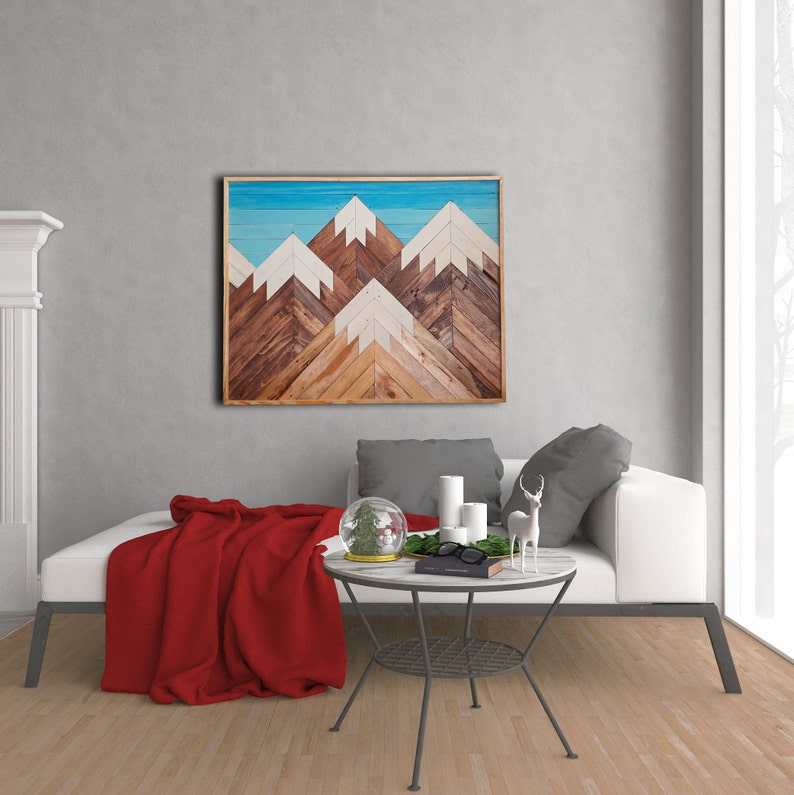 Mountain Wall Art Reclaimed Wood Panel Rustic Decor Large Hangings