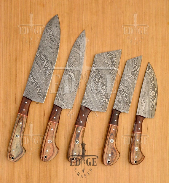 Custom Handmade Professional Damascus Steel Chef Knife Set 5 Pieces,  Kitchen Chef Set, Chef Knives, Professional Knives, Collectible Knives 