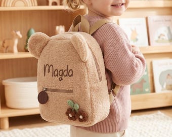 Mochila infantil personalizada con osito de peluche / Bolso de peluche con nombre bordado / Regalo para niños / Mochila infantil / Regalo de cumpleaños para baby shower para niñas y niños