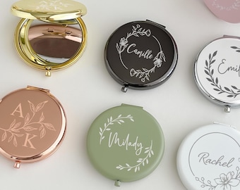 Miroir compact personnalisé/Cadeaux pour demande de demoiselle d'honneur et anniversaire de meilleure amie/Miroir de poche fleur de naissance pour elle/Cadeau personnalisé pour femme