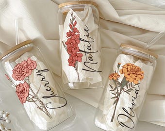 Personalized Iced Coffee Cup/ Glass Can Soda Cup with Lid and Straw/ Bridesmaid Gift Idea/ Custom Proposal Gifts/ Bridesmaid Proposal Gift