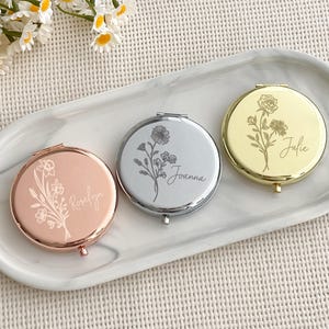 Personalized Fancy Compact Mirror Gift For Wedding/Customized Birth Flower For Her/ Mini Mirror/Luxurious Pocket Mirror For Bridesmaid Gifts