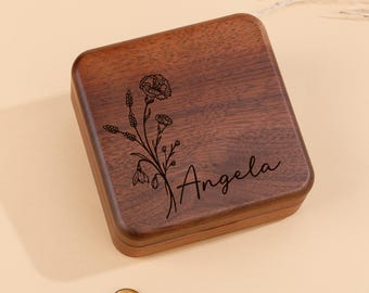 Personalized Wooden Jewelry Box/ Engraved Travel Jewelry Case/ Birthday Anniversary Gift/ Bridesmaid Gift/ Bridal Party Gifts/Gift for Women