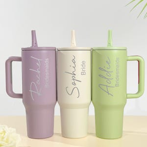 Personalized 40oz Tumbler with Handle &Straw/ Engraved Tumbler/ Custom Logo Tumbler/ Bridesmaid Tumbler/ Custom Name Tumbler/ Christmas Gift