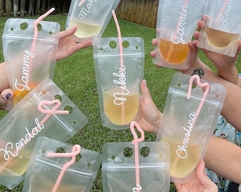 Bachelorette Party Favors Bridesmaid Drink Pouches Personalized Drink Pouches with Straw Pool Beach Bachelorette Ideas