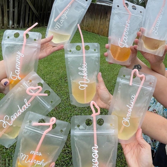 Personalized Drink Pouches With Straw Pool Beach Bachelorette 