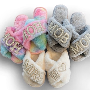 Personalized wedding slippers coral fleece bridal shower bridesmaid hotel and home party  slippers spa gifts Bachelorette bridesmaid gifts
