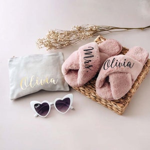 Personalized cross plush slippers custom women&#39;s cotton slippers bridesmaid gifts wedding gifts party gifts and bath and spa supplies.