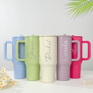 Personalized 40oz Engraved Tumbler/ Custom Logo Tumbler/ Custom Text Tumbler/ Bulk Order/ Tumbler with Handle & Straw/ Bridesmaid Proposal