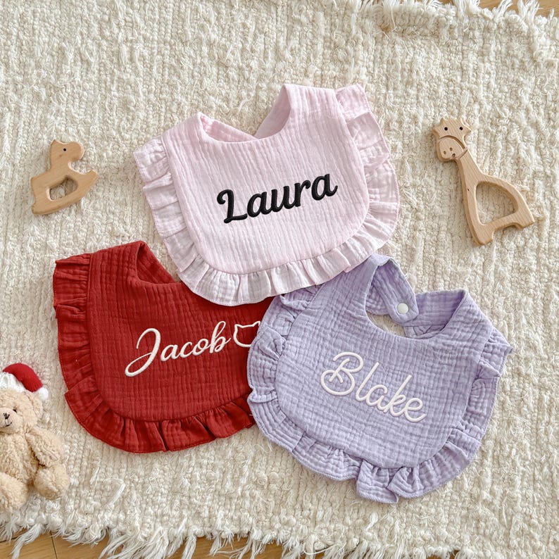 Pink Ruffle Bib Personalized Ruffle Soft Cotton Baby Bib/ Monogrammed Bib/ Baby ...