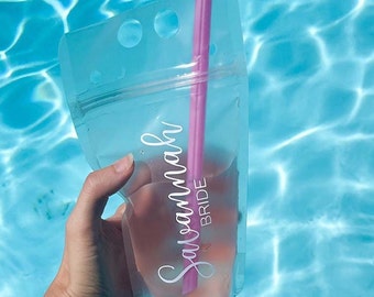 Vrijgezellenfeestgunsten Drankzakjes bruidsmeisje Gepersonaliseerde zakjes met rietje Zwembad Strand Ideeën voor vrijgezellenfeesten