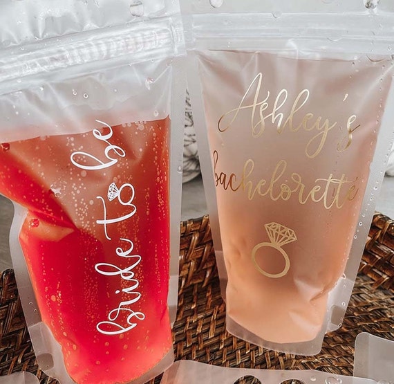 Personalized Drink Pouches With Straw Pool Beach Bachelorette 