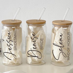 Customized Glass Tumbler/ Bridesmaid Gift/ Iced Coffee Tumbler/ Maid Of Honor Gift/ Bridesmaid Proposal/ Bachelorette Party/ 16oz Glass Cup