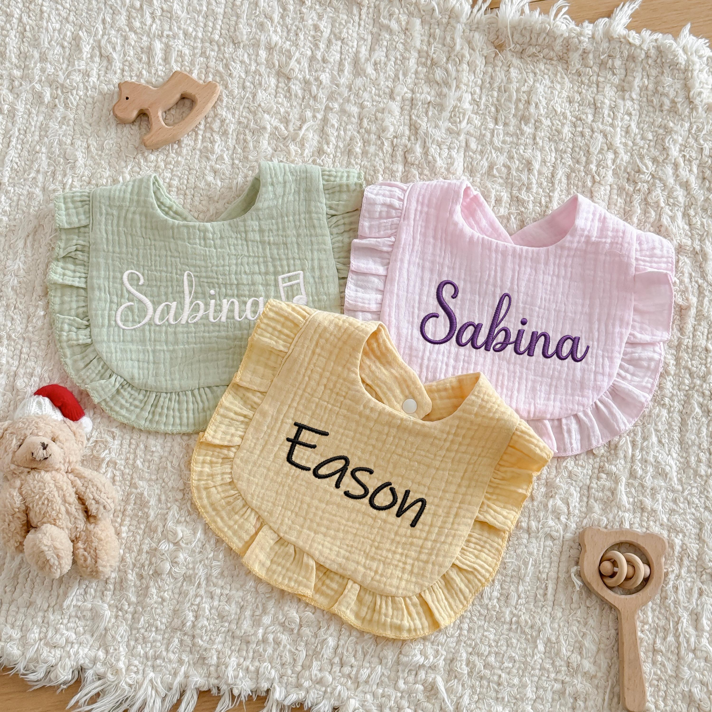 Personalized Baby Bib With Name/ Custom Embroidered Cotton Baby Burp ...