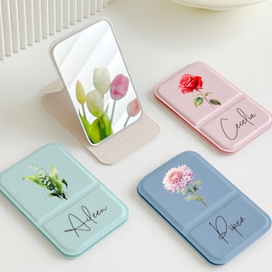Personalized Square Makeup Mirror/ Travel Makeup Mirror/ Pocket Mirror with Custom Name and Logo/ Folding Makeup Mirror/ Bridesmaid Gift