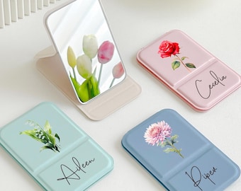 Personalized Square Makeup Mirror/ Travel Makeup Mirror/ Pocket Mirror with Custom Name and Logo/ Folding Makeup Mirror/ Bridesmaid Gift