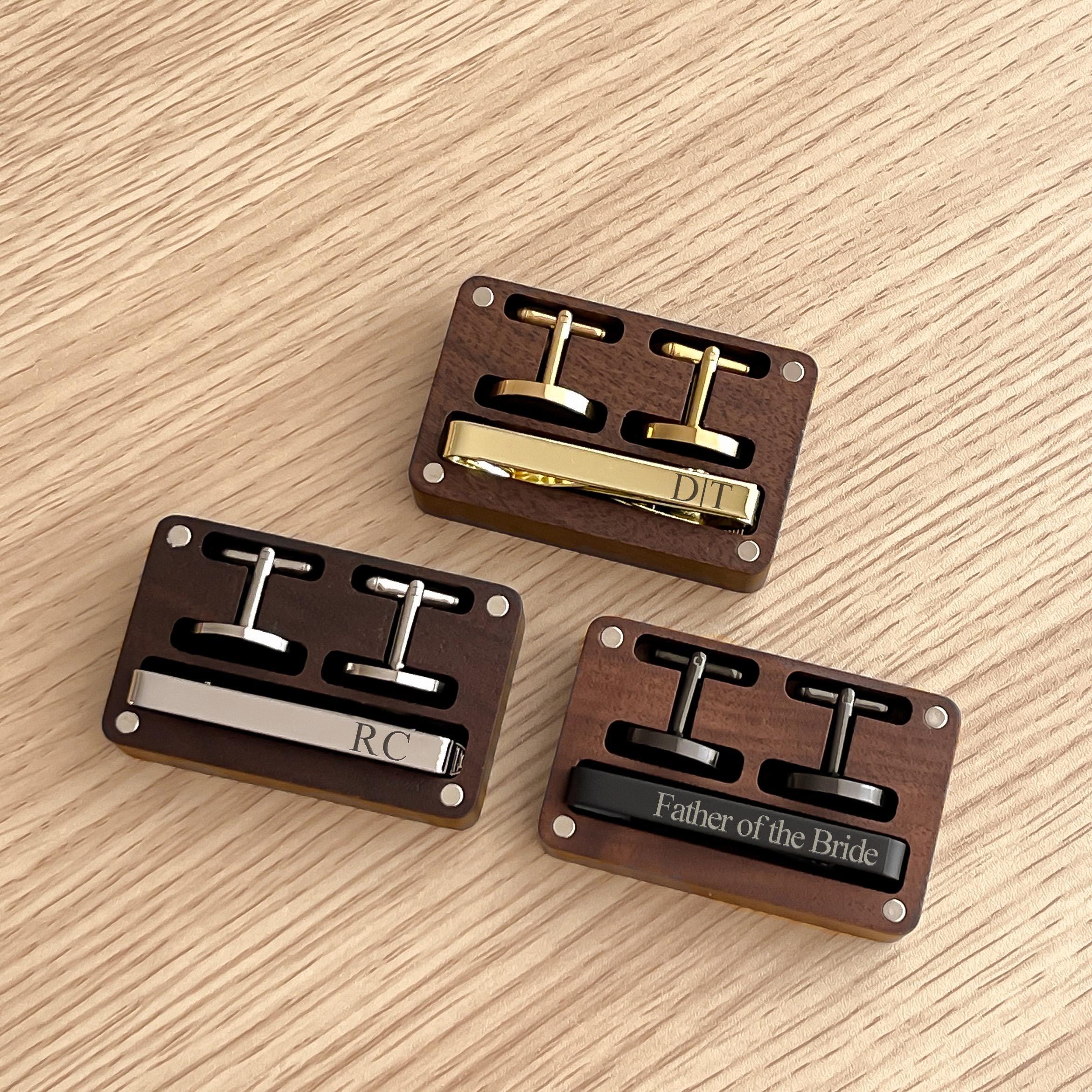 Personalized Cufflinks Tie Clip Set/ Cufflinks Tie Clip Box for Groomsmen/ Monogram Wedding Accessories for Best Man/Father/Ushers/ Engraved