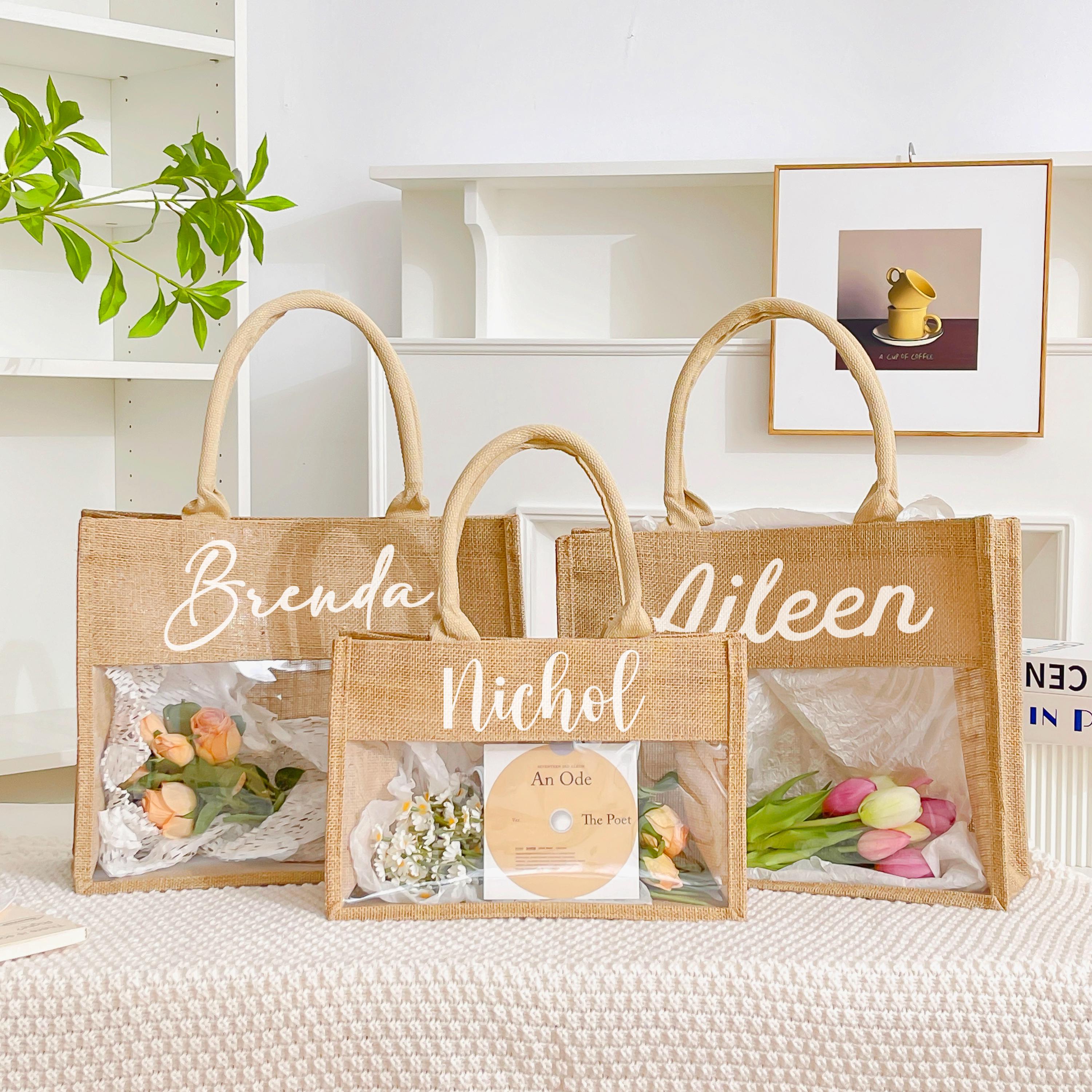 Bridesmaid Beach Bags/Custom Jute Bag With Scarf/Personalized Bridesmaid Bag/Bachelorette Party Bag/Burlap and PVC Bags/Custom Burlap Tote