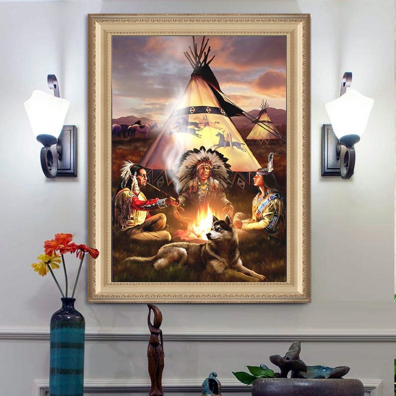 Fast delivery 5D DIY diamond painting Indians Family Gathering | Etsy