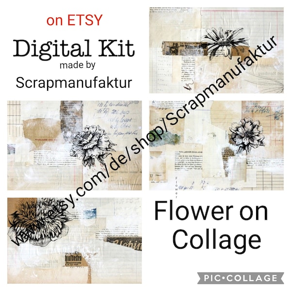 Digital Paper - Flower on Collage - Junk Journal Kit