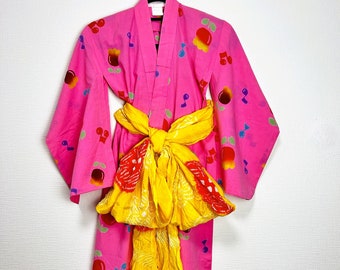japanese antique ,child kimono,  for girl,  kimono, yukata kimono, summer kimono,free shipping,For2~3age,with obibelt, free shipping