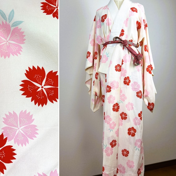 japanese antique kimono flower pattern kimono rob… - image 1