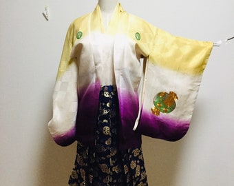 antique kimono and hakama for boy, present, gift, free shipping, kabuto, 3piece, hakama, kimono, haori, short coat, for boy