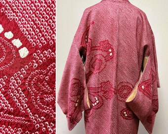 kimono jacket for women, japanese vintage Japanese Haori Kimono Womens, Soft Silk Cardigan Jacket,red kimono