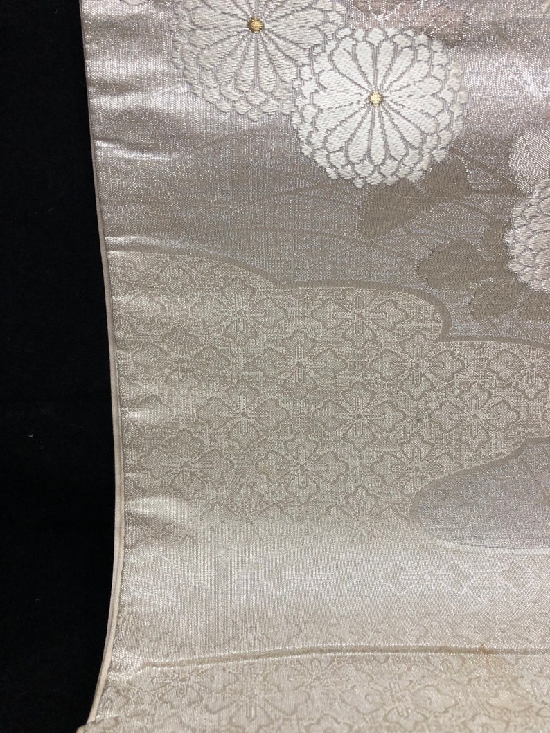 japanese vintage obibelt fukuroobi silver Luxury embroidery wall decor fabric table runnerfree shipping