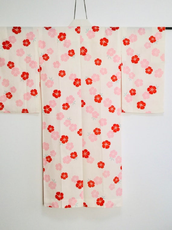 japanese antique kimono flower pattern kimono rob… - image 7