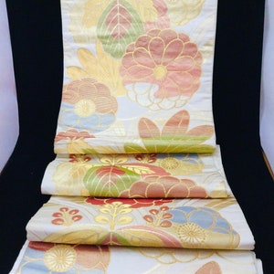 japanese obi, vintage obibelt, fukuroobi, flower, sash belt, table runner, wall decor, fabric, free shipping